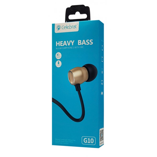 CELEBRAT earphones με μικρόφωνο G10, 10mm, 3.5mm, 1.2m, χρυσά CELEBRAT earphones με μικρόφωνο G10, 10mm, 3.5mm, 1.2m, χρυσά