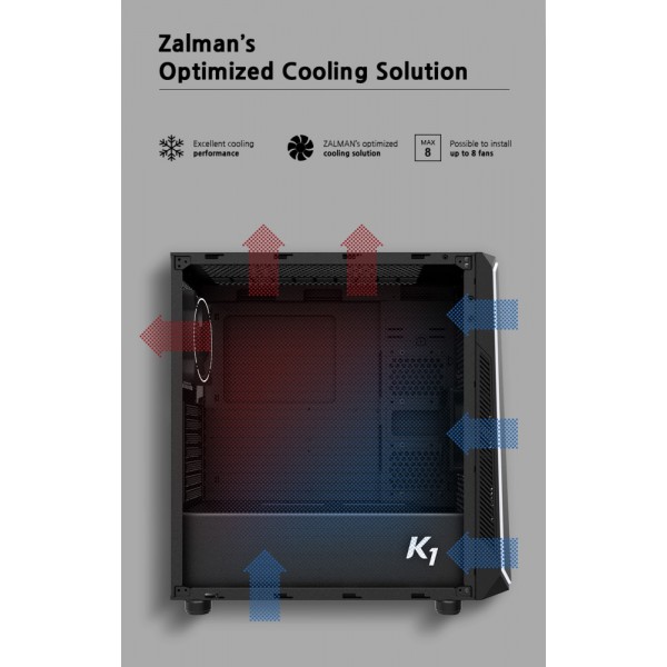 ZALMAN PC case K1 Rev.B mid tower, 458x210x450mm, 2x fan ZALMAN PC case K1 Rev.B mid tower, 458x210x450mm, 2x fan
