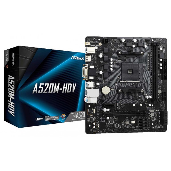 ASROCK μητρική A520M-HDV, 2x DDR4, AM4, USB 3.2, mATX ASROCK μητρική A520M-HDV, 2x DDR4, AM4, USB 3.2, mATX