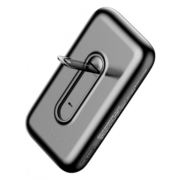 USAMS power bank PB51 με stand, 4000mAh, USB & ασύρματη φόρτιση, μαύρο