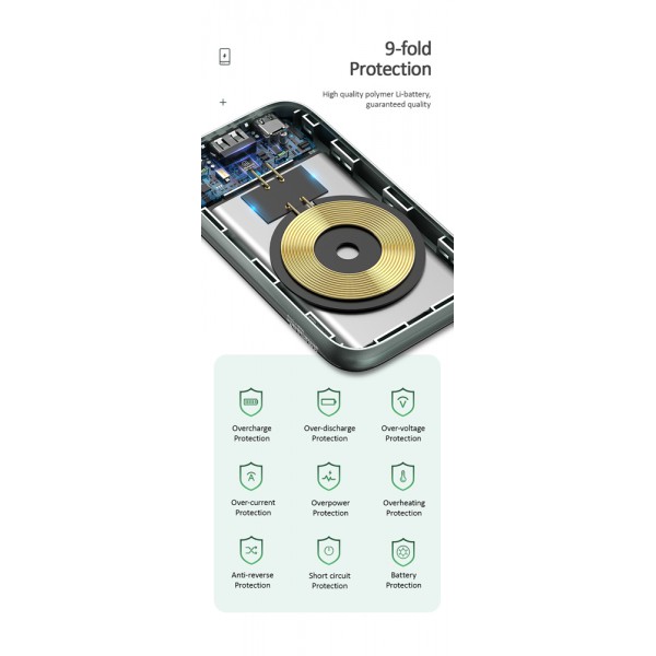 USAMS power bank PB51 με stand, 4000mAh, USB & ασύρματη φόρτιση, μπλε USAMS power bank PB51 με stand, 4000mAh, USB & ασύρματη φόρτιση, μπλε