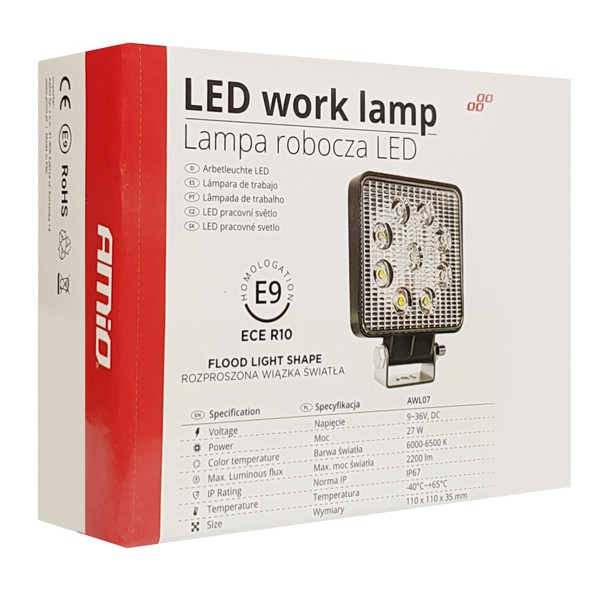 AMIO LED προβολέας οχημάτων AWL07 02421, 9x LED, 10.5 x 10.5cm, μαύρος