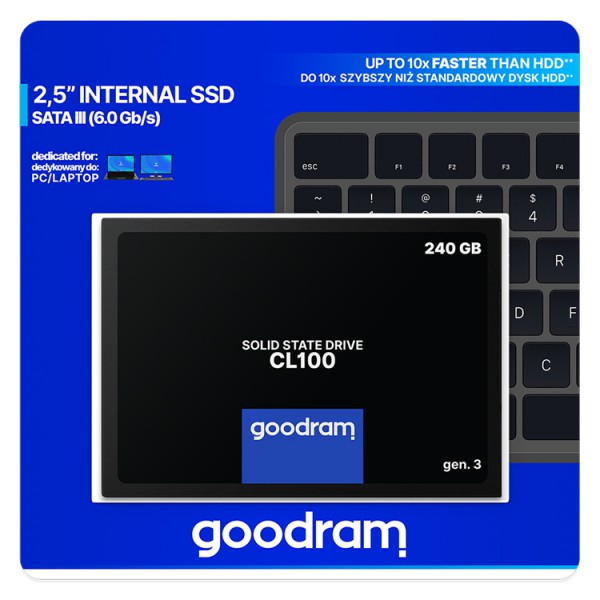 GOODRAM SSD CL100 Gen.3 240GB, 2.5", SATA III, 520-400MB/s, 3D TLC NAND GOODRAM SSD CL100 Gen.3 240GB, 2.5", SATA III, 520-400MB/s, 3D TLC NAND