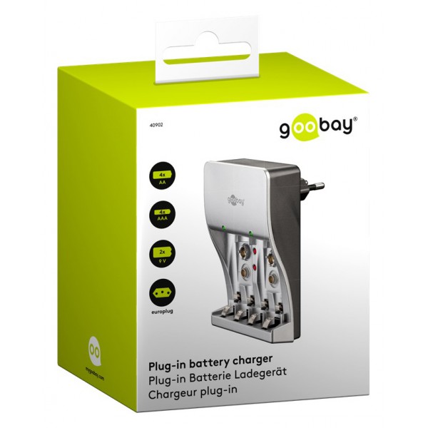 GOOBAY φορτιστής 40902 για μπαταρίες NiMH/CD AΑΑ/AA/9V, ασημί