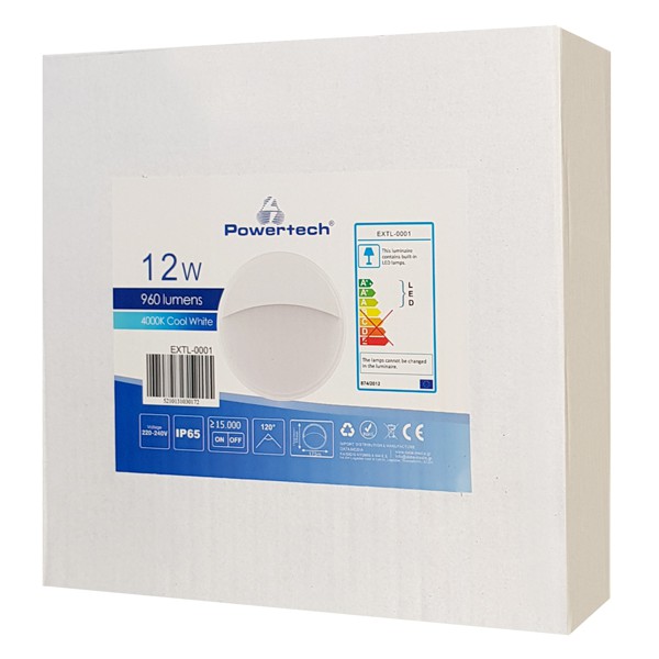 POWERTECH LED φωτιστικό τοίχου EXTL-0001, 12W, 4000k cool white, λευκό