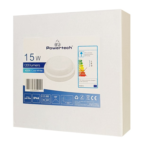 POWERTECH LED φωτιστικό τοίχου EXTL-0003, αισθητήρας κίνησης, 15W, λευκό