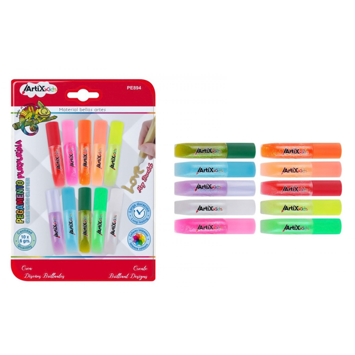 ARTIXKIDS σετ χρωματιστές κόλλες με glitter PE894, 10τμχ ARTIXKIDS σετ χρωματιστές κόλλες με glitter PE894, 10τμχ