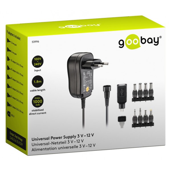 GOOBAY επιτοίχιος φορτιστής 53996, 3V-12V, 12W-1A, 8 tips