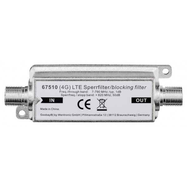 GOOBAY blocking φίλτρο LTE/4G 67510, 5-790 MHz, ασημί GOOBAY blocking φίλτρο LTE/4G 67510, 5-790 MHz, ασημί