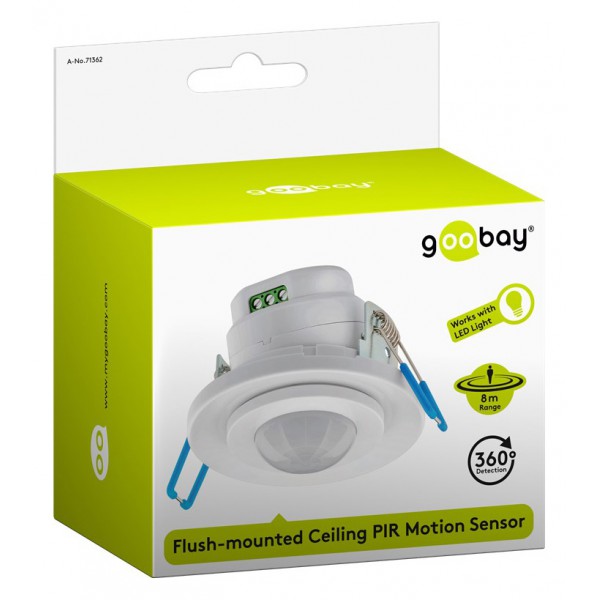 GOOBAY αισθητήρας κίνησης PIR 71362, 360°, 8m, IP20, λευκό GOOBAY αισθητήρας κίνησης PIR 71362, 360°, 8m, IP20, λευκό