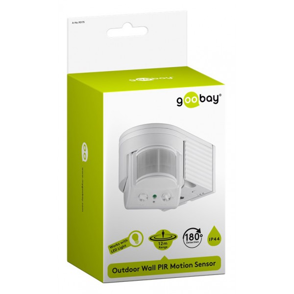 GOOBAY ανιχνευτής κίνησης 95175, εξωτερική χρήση, IP44, 180°, 12m, λευκό GOOBAY ανιχνευτής κίνησης 95175, εξωτερική χρήση, IP44, 180°, 12m, λευκό