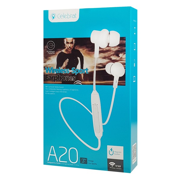 CELEBRAT bluetooth earphones A20 με μαγνήτη, 10mm, BT 5.0, λευκά