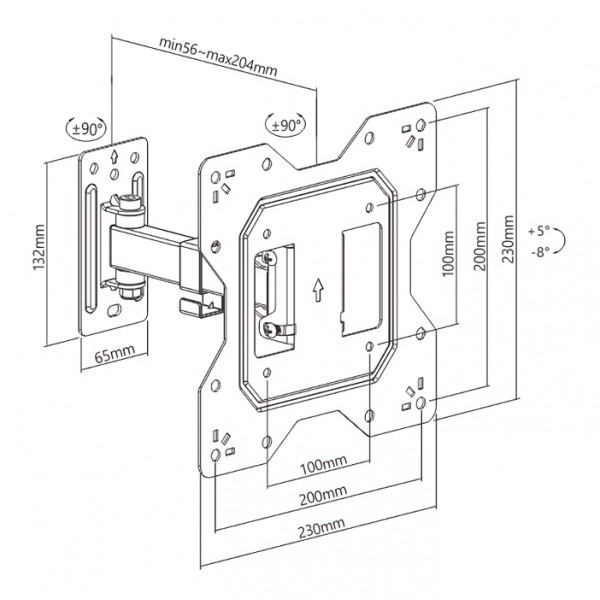 BRATECK επιτοίχια βάση LPA68-221 για τηλεόραση 23-43", full motion, 30kg
