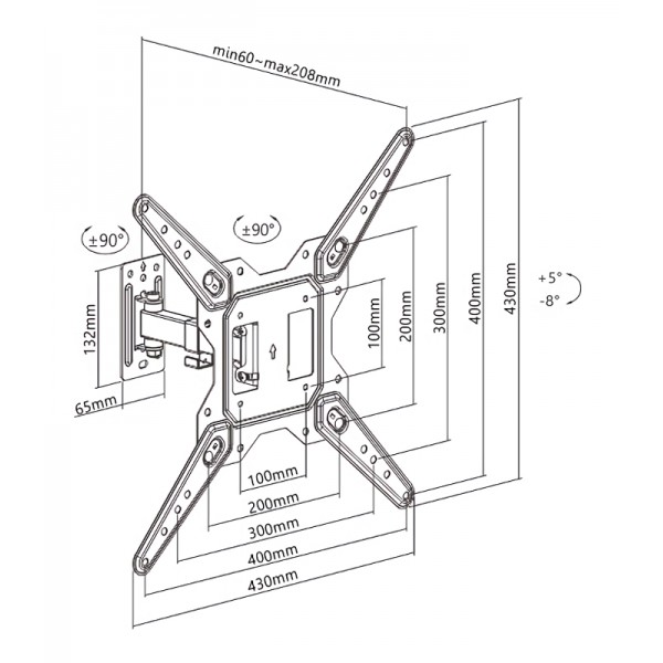 BRATECK επιτοίχια βάση LPA68-441 για τηλεόραση 23-55", full motion, 30kg BRATECK επιτοίχια βάση LPA68-441 για τηλεόραση 23-55", full motion, 30kg