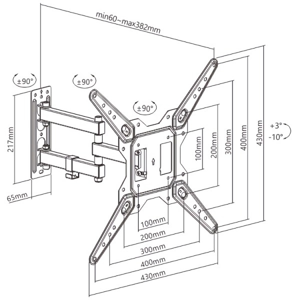 BRATECK επιτοίχια βάση LPA68-443, για οθόνη 23"-55", 30kg