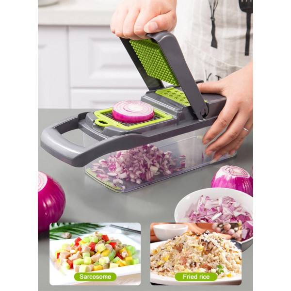 Πολυκόφτης λαχανικών με δοχείο CLN-0024, 6 εξαρτήματα κοπής, γκρι