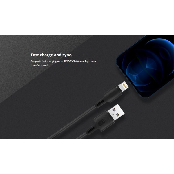 ROCKROSE καλώδιο USB σε Micro USB Beta AM, 2.4A 12W, 1m, μαύρο