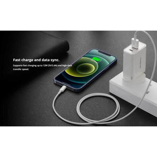 ROCKROSE καλώδιο USB σε USB Type-C Zeta AC, 2.4A 12W, 1m, λευκό ROCKROSE καλώδιο USB σε USB Type-C Zeta AC, 2.4A 12W, 1m, λευκό