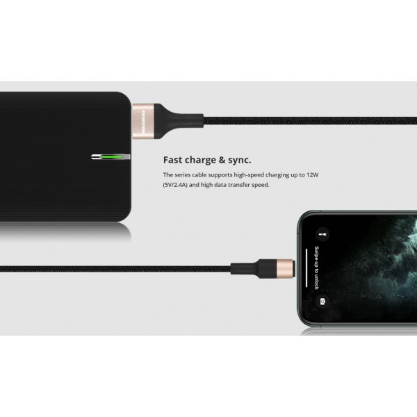 ROCKROSE καλώδιο USB σε Lightning Acacia AL, 2.4A 12W, 1m, χρυσό-μαύρο