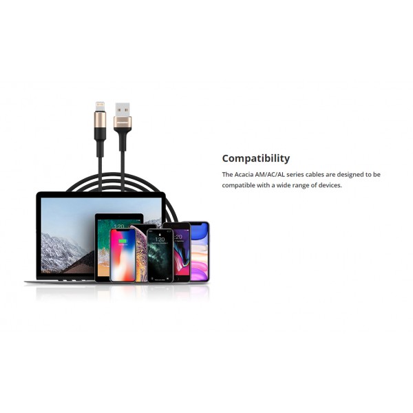 ROCKROSE καλώδιο USB σε Lightning Acacia AL, 2.4A 12W, 1m, χρυσό-μαύρο