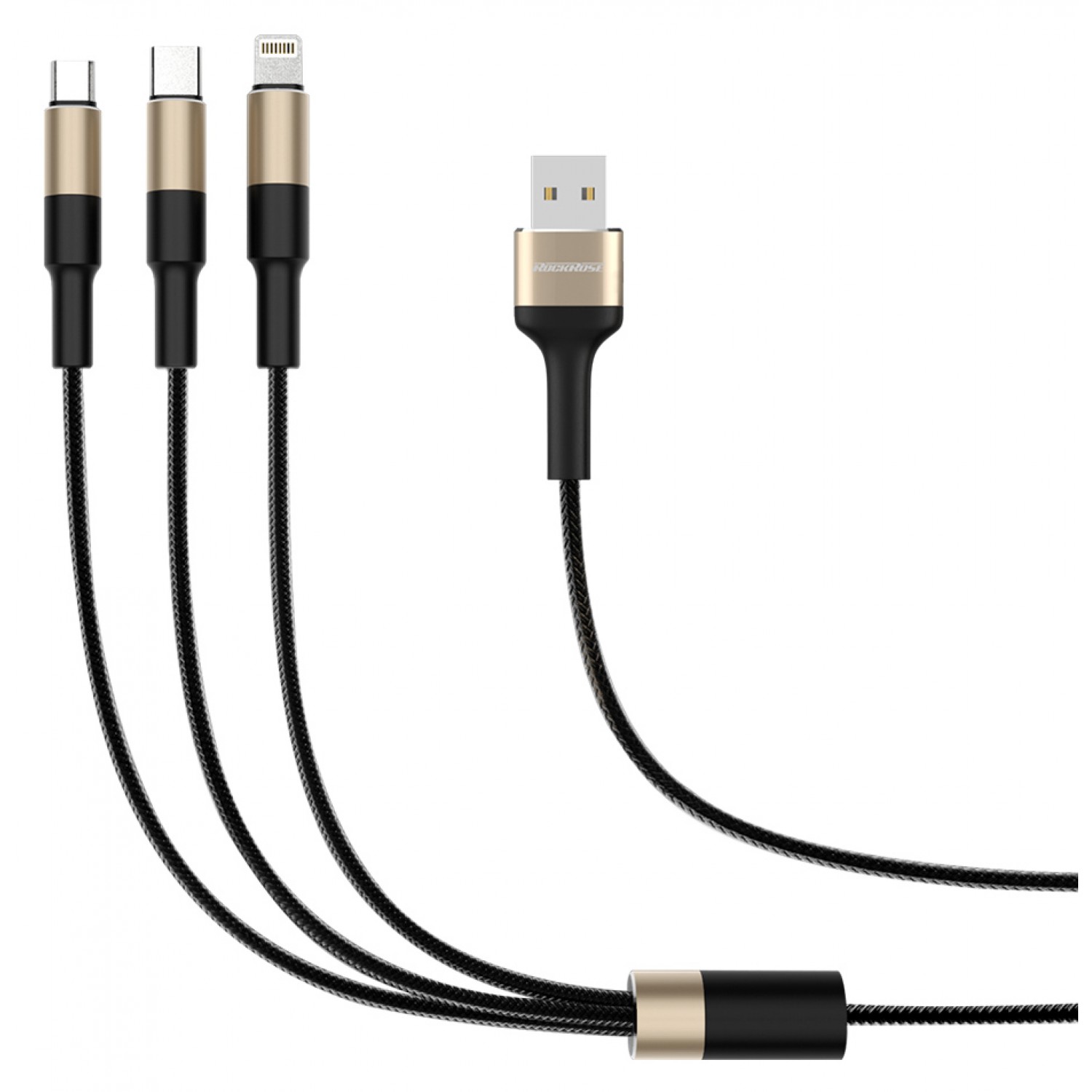 ROCKROSE καλώδιο USB σε Micro/Type-C/Lightning Acacia, 1m, χρυσό-μαύρο