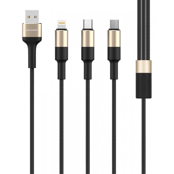 ROCKROSE καλώδιο USB σε Micro/Type-C/Lightning Acacia, 1m, χρυσό-μαύρο