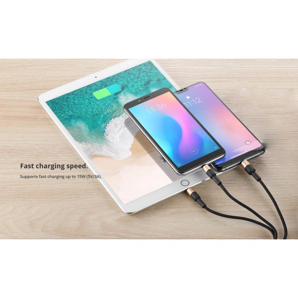 ROCKROSE καλώδιο USB σε Micro/Type-C/Lightning Acacia, 1m, χρυσό-μαύρο