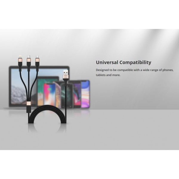 ROCKROSE καλώδιο USB σε Micro/Type-C/Lightning Acacia, 1m, χρυσό-μαύρο