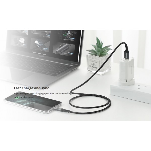 ROCKROSE καλώδιο USB σε USB Type-C Powerline AC, 3A 15W, 1m, μαύρο-μπλε ROCKROSE καλώδιο USB σε USB Type-C Powerline AC, 3A 15W, 1m, μαύρο-μπλε