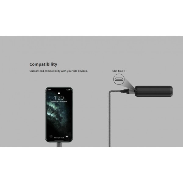 ROCKROSE καλώδιο USB σε Lightning Knight AL, 12W, MFi, 1m, μαύρο-γκρι