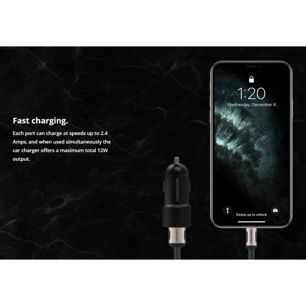 ROCKROSE φορτιστής αυτοκινήτου Ranger M2, 2x USB, 12W, 2.4A, μαύρος ROCKROSE φορτιστής αυτοκινήτου Ranger M2, 2x USB, 12W, 2.4A, μαύρος