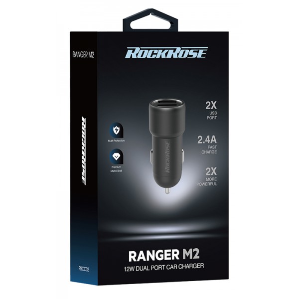 ROCKROSE φορτιστής αυτοκινήτου Ranger M2, 2x USB, 12W, 2.4A, μαύρος ROCKROSE φορτιστής αυτοκινήτου Ranger M2, 2x USB, 12W, 2.4A, μαύρος