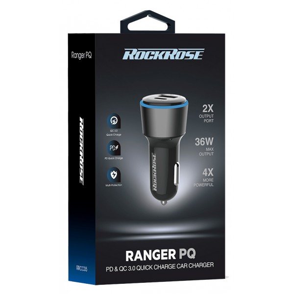 ROCKROSE φορτιστής αυτοκινήτου Ranger PQ, 2x USB, 36W, 3A, μαύρος ROCKROSE φορτιστής αυτοκινήτου Ranger PQ, 2x USB, 36W, 3A, μαύρος