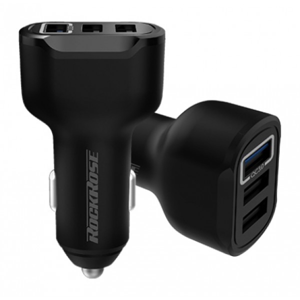 ROCKROSE φορτιστής αυτοκινήτου Ranger Q3, 3x USB, QC 30W, 3A, μαύρος ROCKROSE φορτιστής αυτοκινήτου Ranger Q3, 3x USB, QC 30W, 3A, μαύρος
