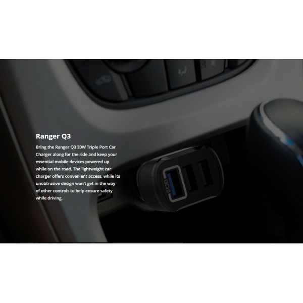 ROCKROSE φορτιστής αυτοκινήτου Ranger Q3, 3x USB, QC 30W, 3A, μαύρος ROCKROSE φορτιστής αυτοκινήτου Ranger Q3, 3x USB, QC 30W, 3A, μαύρος