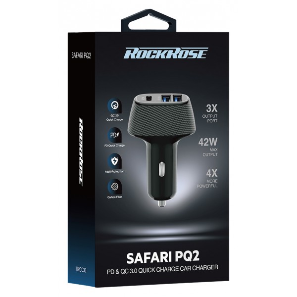 ROCKROSE φορτιστής αυτοκινήτου Safari PQ2, 3x USB, 42W, 3A, μαύρος ROCKROSE φορτιστής αυτοκινήτου Safari PQ2, 3x USB, 42W, 3A, μαύρος