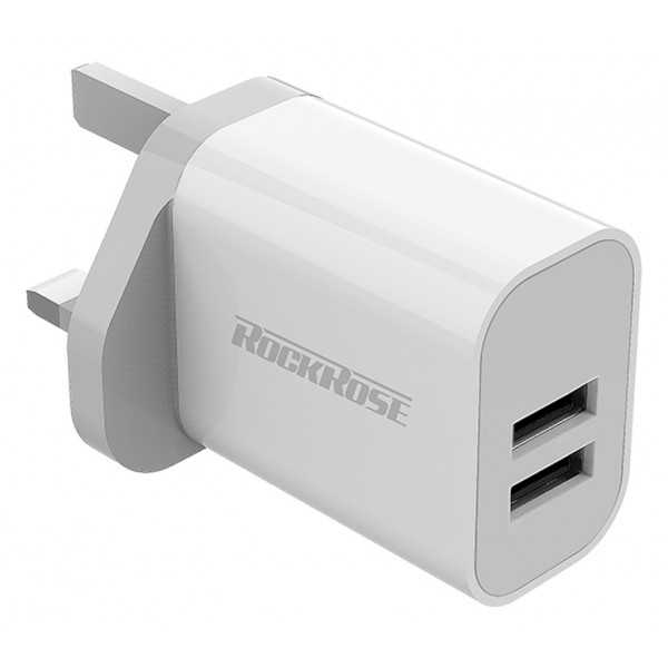ROCKROSE φορτιστής τοίχου για πρίζα UK Casa A2, 2x USB, 2.4A 12W, λευκός ROCKROSE φορτιστής τοίχου για πρίζα UK Casa A2, 2x USB, 2.4A 12W, λευκός