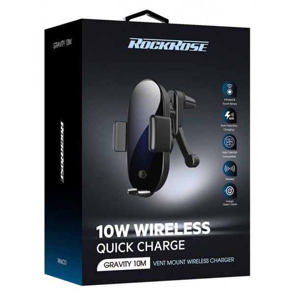 ROCKROSE ασύρματος φορτιστής & βάση αυτοκινήτου Gravity 10M, 10W, μαύρο ROCKROSE ασύρματος φορτιστής & βάση αυτοκινήτου Gravity 10M, 10W, μαύρο
