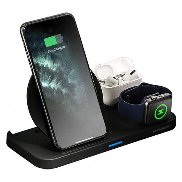 ROCKROSE ασύρματος φορτιστής Airwave Max 3in1, 15W, μαύρος ROCKROSE ασύρματος φορτιστής Airwave Max 3in1, 15W, μαύρος