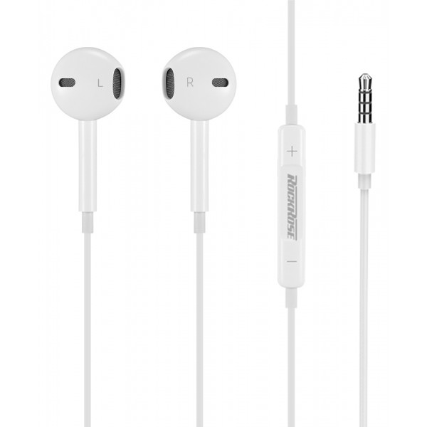 ROCKROSE earphones με μικρόφωνο Solo MC, 3.5mm, 1.2m, λευκά ROCKROSE earphones με μικρόφωνο Solo MC, 3.5mm, 1.2m, λευκά