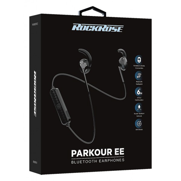 ROCKROSE bluetooth earphones Parkour EE, BT 5.0, 60mAh, μαύρα ROCKROSE bluetooth earphones Parkour EE, BT 5.0, 60mAh, μαύρα