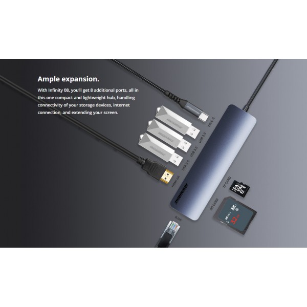 ROCKROSE docking station & hub Infinity 08, USB-C, 8-ports ROCKROSE docking station & hub Infinity 08, USB-C, 8-ports