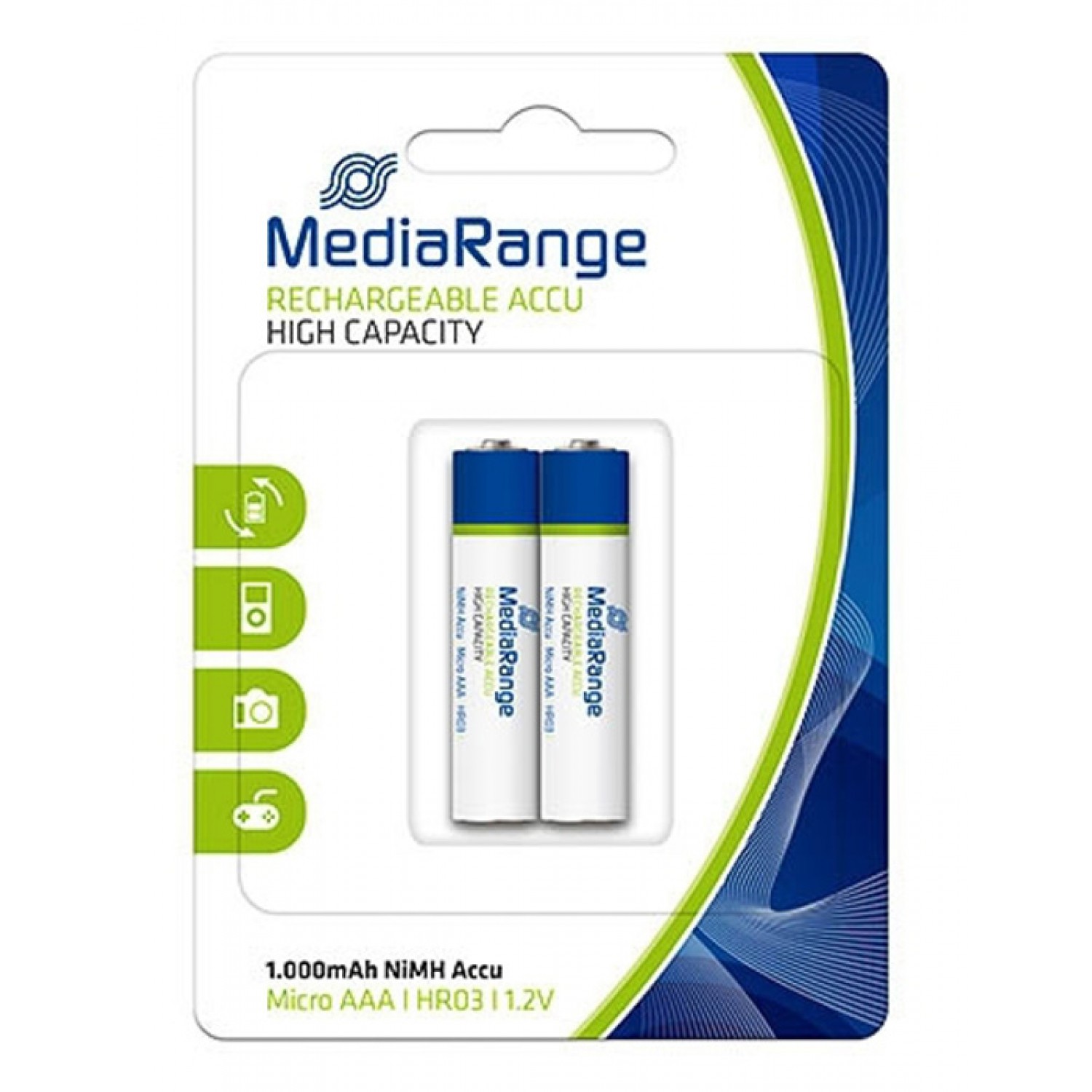 MEDIARANGE επαναφορτιζόμενες μπαταρίες Micro AAA HR03, 1000mAh, 2τμχ