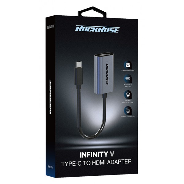 ROCKROSE αντάπτορας Type-C σε HDMI Infinity V, μεταλλικός, γκρι-μαύρο
