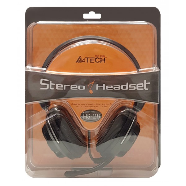 A4TECH Headset HS-28, 3.5mm, 40mm ακουστικά, stereo, μαύρα A4TECH Headset HS-28, 3.5mm, 40mm ακουστικά, stereo, μαύρα