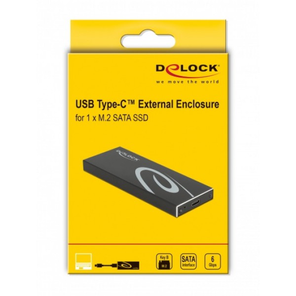 DELOCK θήκη για Μ.2 key B SSD 42003, Type-C, USB 3.2, 10Gbps, μαύρη