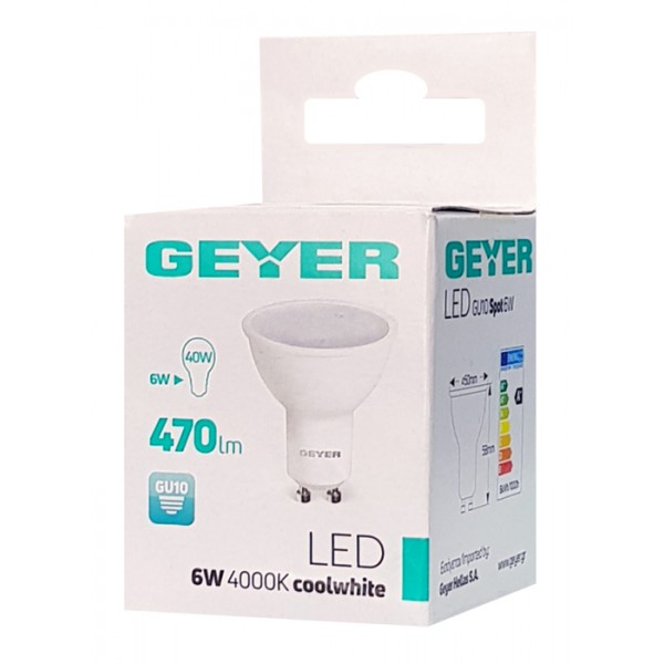 GEYER LED λάμπα spot LHGC6E, GU10, 6W, 470lm, 4000K GEYER LED λάμπα spot LHGC6E, GU10, 6W, 470lm, 4000K