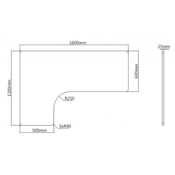 BRATECK επιφάνεια εργασίας σχήματος L TP16060L, 1600x1100mm, λευκό BRATECK επιφάνεια εργασίας σχήματος L TP16060L, 1600x1100mm, λευκό