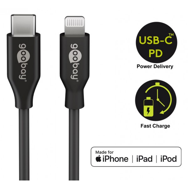 GOOBAY καλώδιο USB Type-C σε Lightning 39424, 1m, μαύρο GOOBAY καλώδιο USB Type-C σε Lightning 39424, 1m, μαύρο