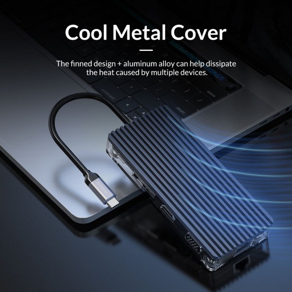 ORICO docking station WB-6RJ, USB-C, 6-ports, 100W, διάφανο